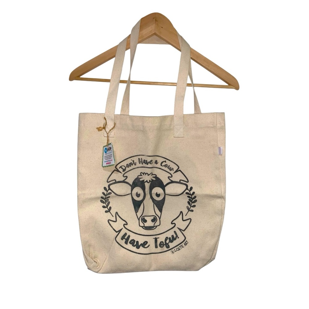 NWT Canvas Tote Bag "Don't Have a Cow Have Tofu"
